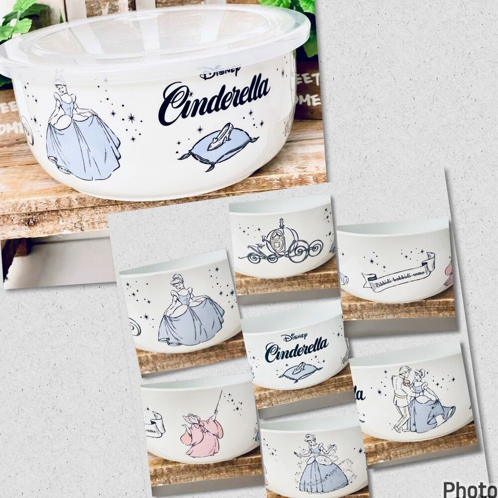 NWT Disney Cinderella White Glossy Ceramic Big Pressure Lid Food Container Bowl